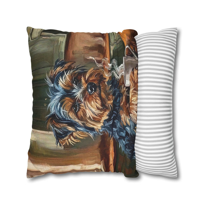 "Before Coffee" - Yorkie Throw Pillow - Dog Lover Home Decor