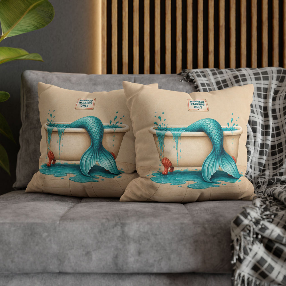 Mermaid Parking Only – Mermaid Wall Art with a Tail Over the Tub – Pillow / Cover