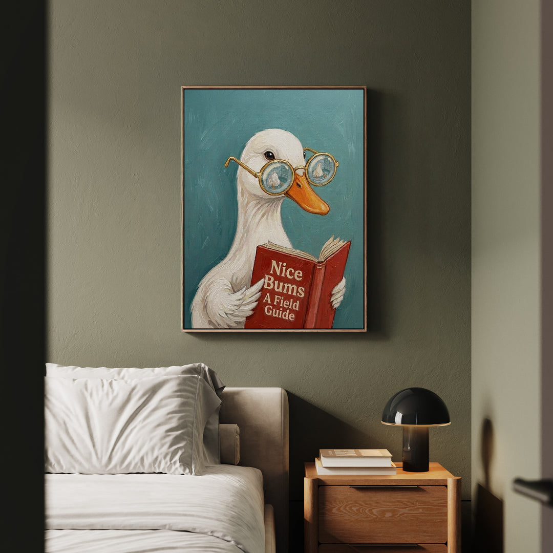 "Nice Bum" - Duck Vertical Framed Canvas - Animal Book Humor Wall Art