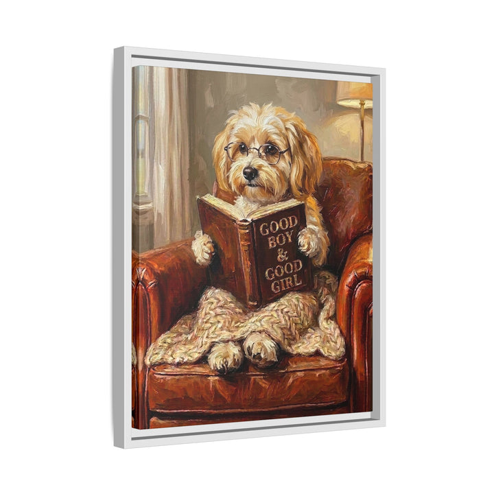 "Evening Read" - Havanese Vertical Framed Canvas - Dog Lover Wall Art