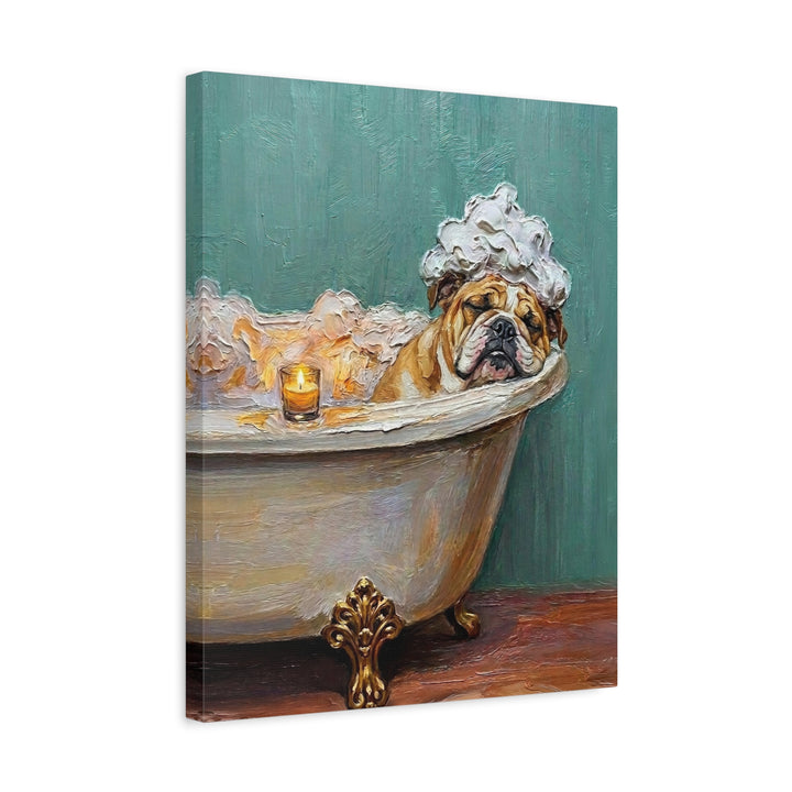 "Spa Day" - English Bulldog Vertical Canvas - Dog Lover Wall Art