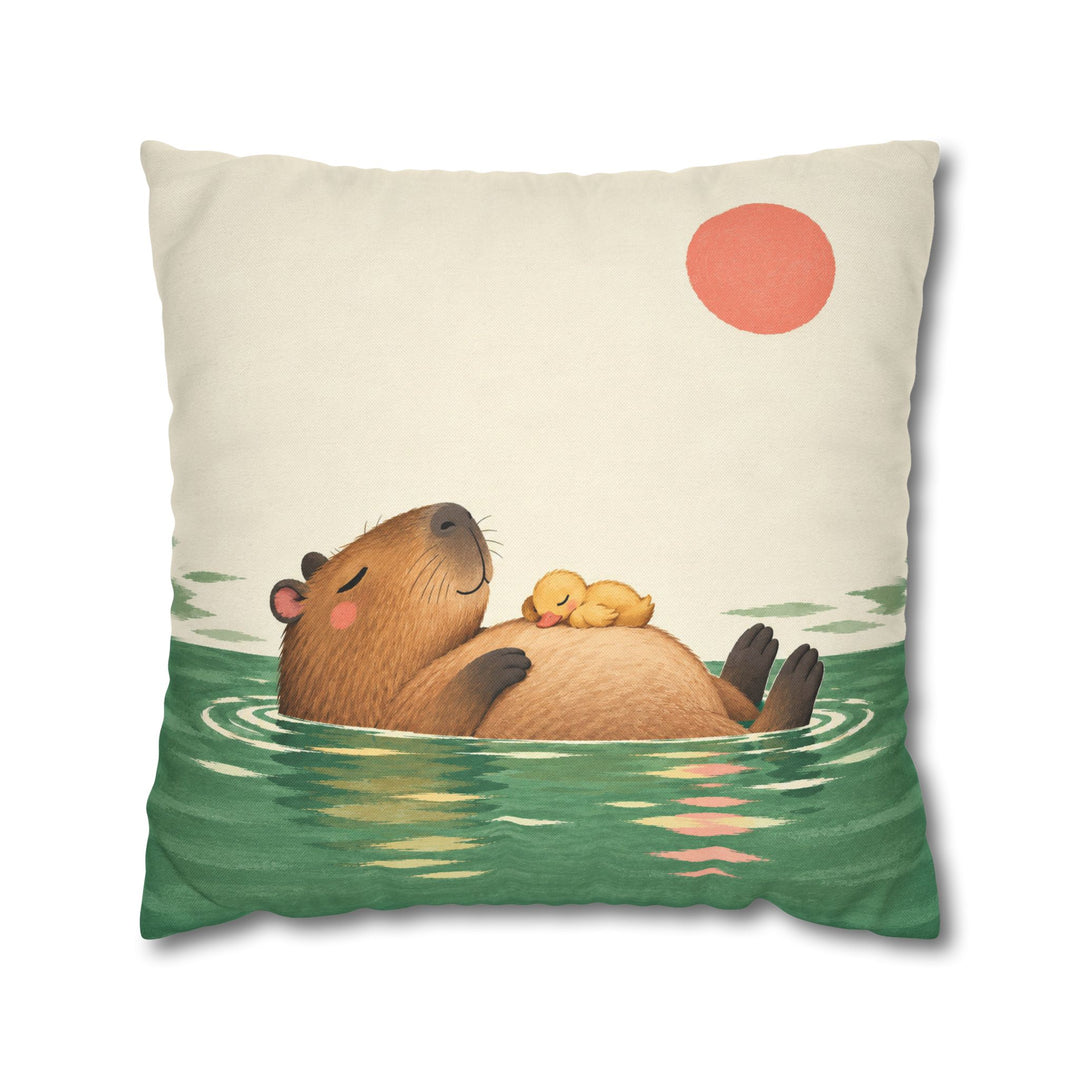 Pool Day – Capybara Wall Art with a Floating Duckling Nap – Pillow / Cover