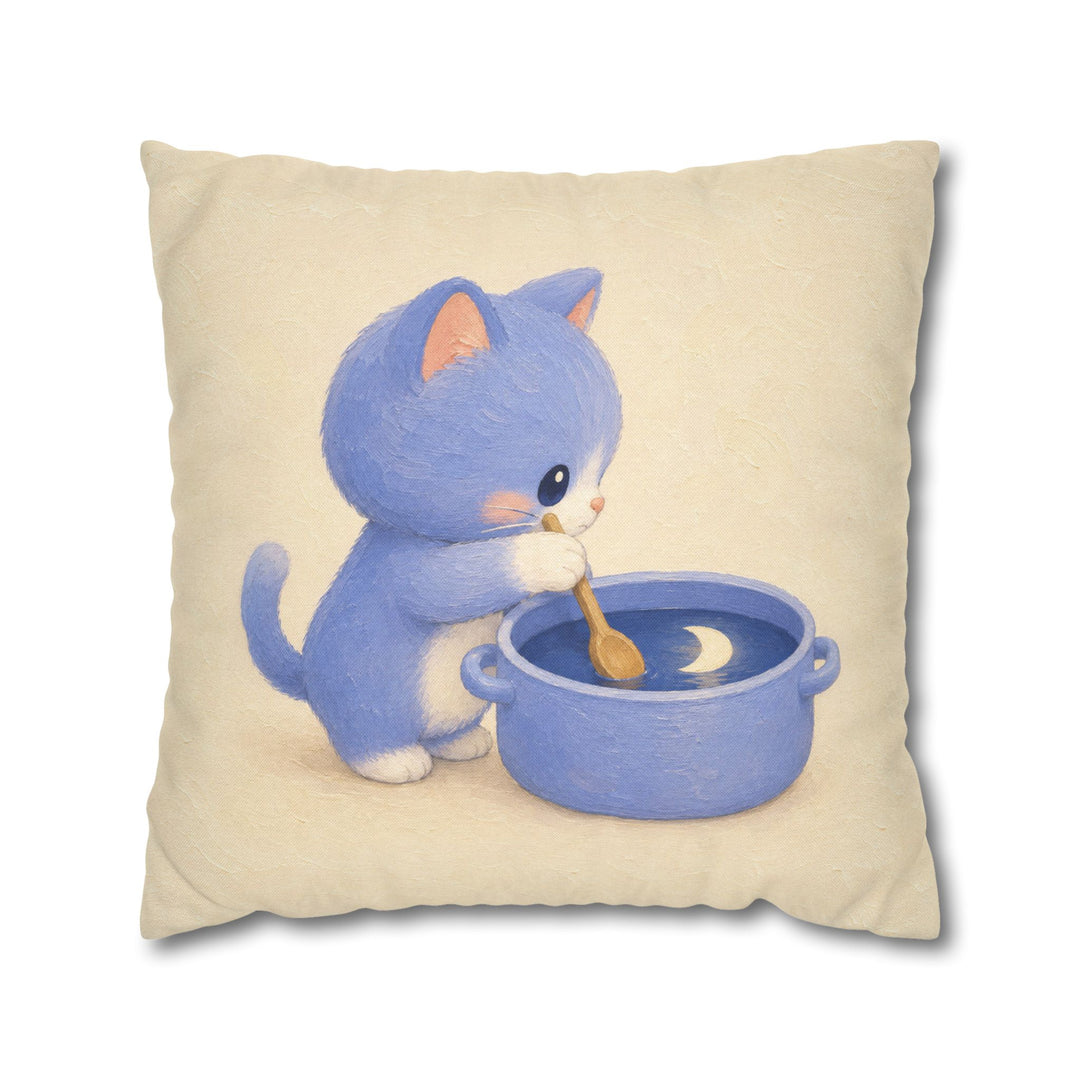 Moon Soup – Kawaii Room Decor with a Cat Stirring the Sky – Pillow / Cover