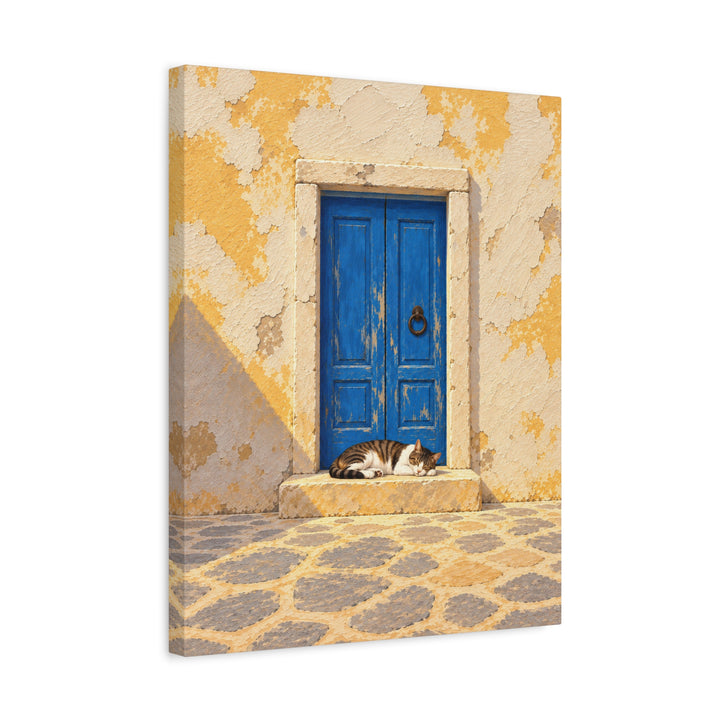 The Blue Door – Window Wall Art with a Weathered Portal and a Napper – Canvas / Framed Canvas