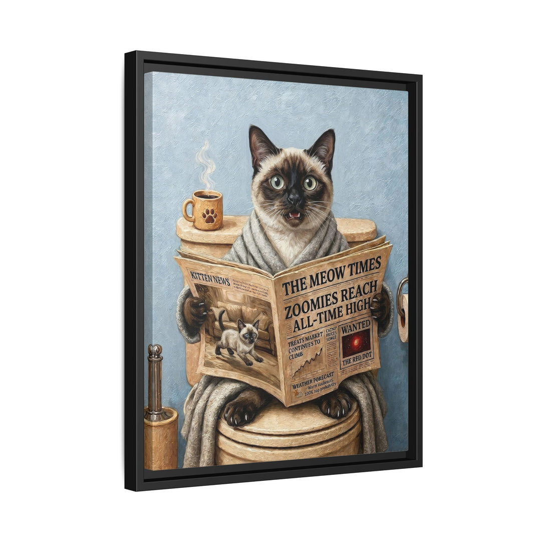 "Morning Business" - Colorpoint Vertical Framed Canvas - Cat Lover Wall Art
