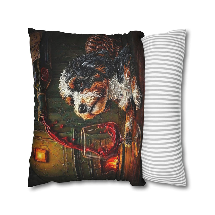 "Wine & Woof" - Bichon Frise Pillow Cover - Dog Lover Home Decor