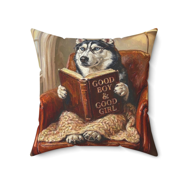 "Evening Read" - Husky Throw Pillow - Dog Lover Home Decor
