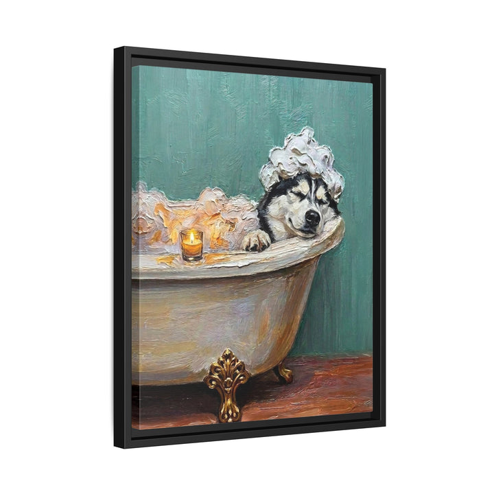 "Spa Day" - Husky Vertical Framed Canvas - Dog Lover Wall Art
