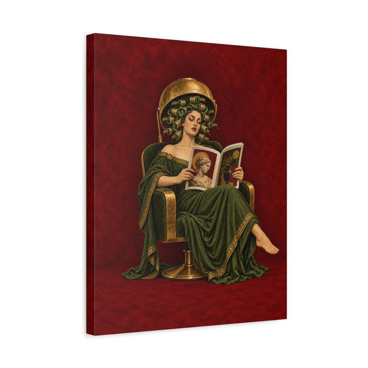 Medusa's Salon Day – Medusa Wall Art with a Dryer Hood and Curlers – Canvas / Framed Canvas