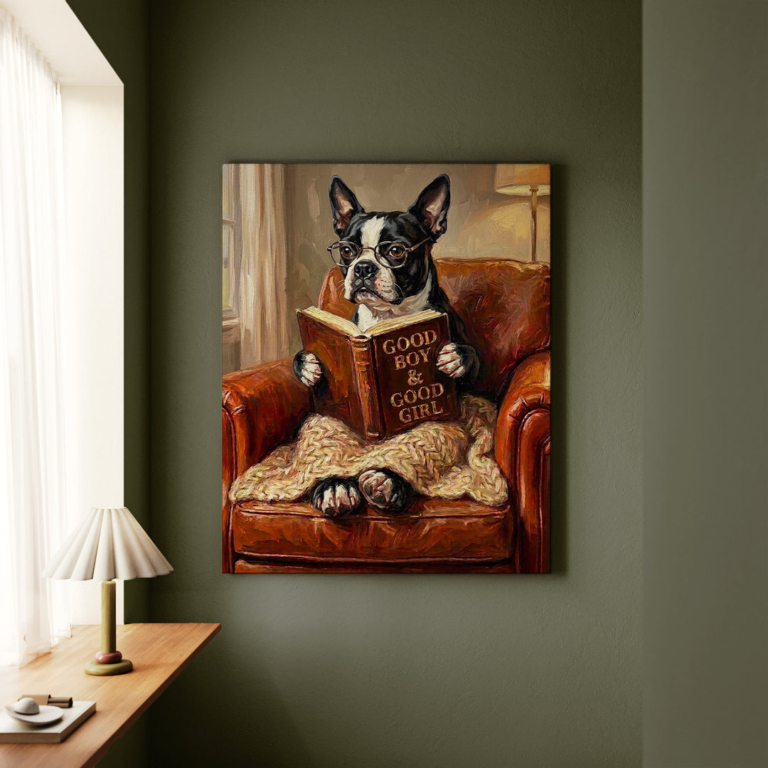 Boston Terrier Evening Read Canvas