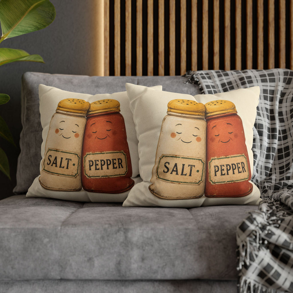 Salt & Pepper, Married 40 Years – Kitchen Art with Two Shakers Leaning Together – Pillow / Cover