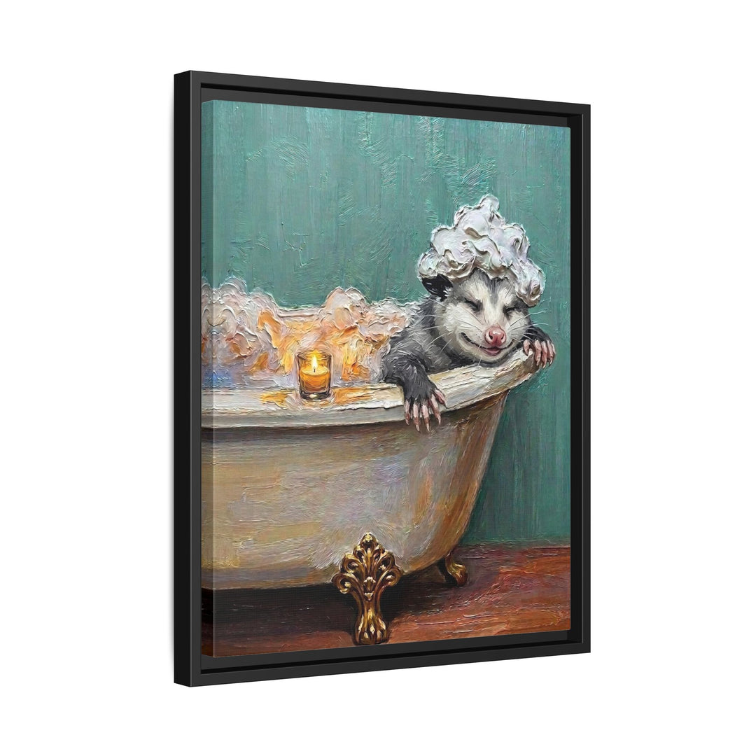 "Bubble Time" - Opossum Vertical Framed Canvas - Spirit Animal Wall Art
