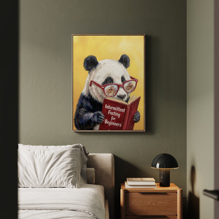 "Intermittent Fasting for Beginners" - Panda Vertical Framed Canvas - Animal Book Humor Wall Art
