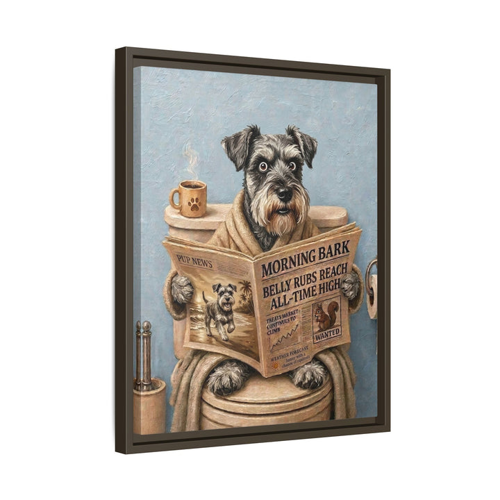 "Morning Business" - Schnauzer Vertical Framed Canvas - Dog Lover Wall Art