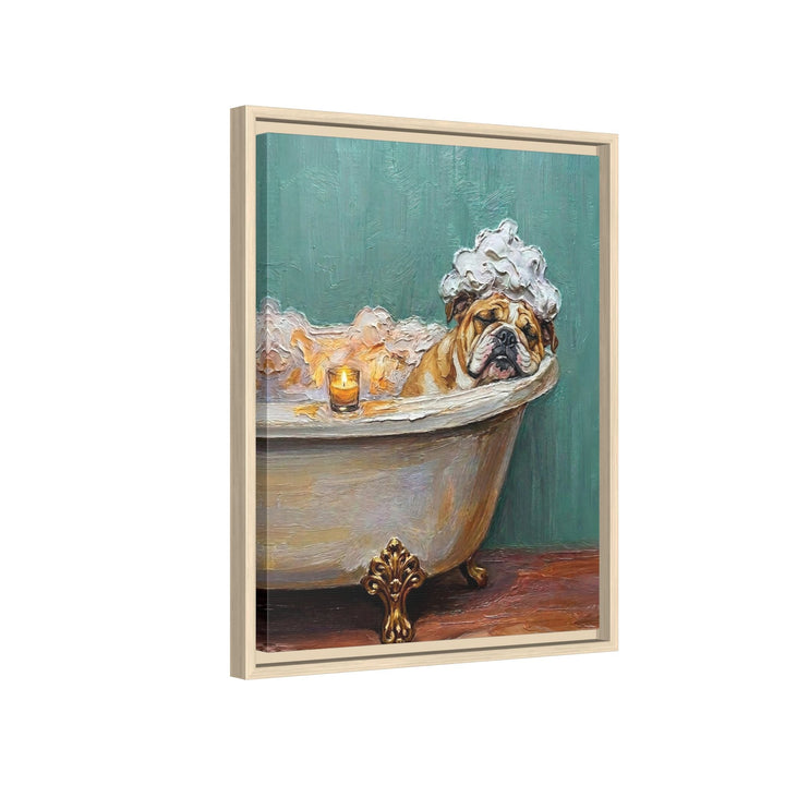 "Spa Day" - English Bulldog Vertical Framed Canvas - Dog Lover Wall Art