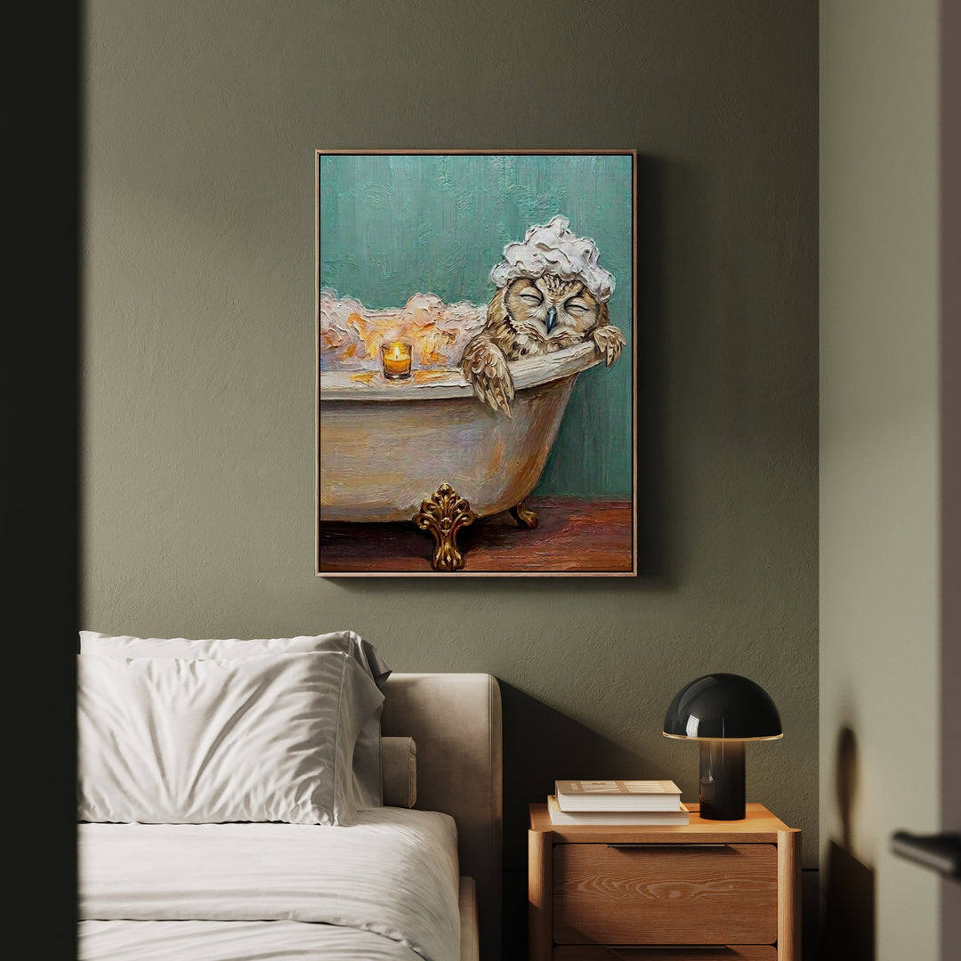"Bubble Time" - Owl Vertical Framed Canvas - Spirit Animal Wall Art