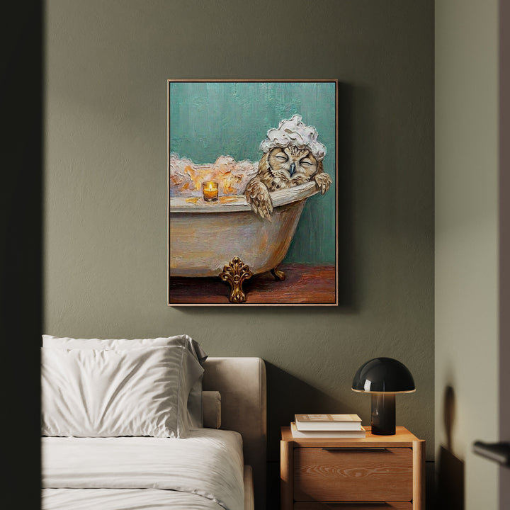 "Bubble Time" - Owl Vertical Framed Canvas - Spirit Animal Wall Art