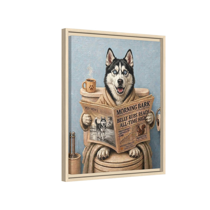 "Morning Business" - Husky Vertical Framed Canvas - Dog Lover Wall Art