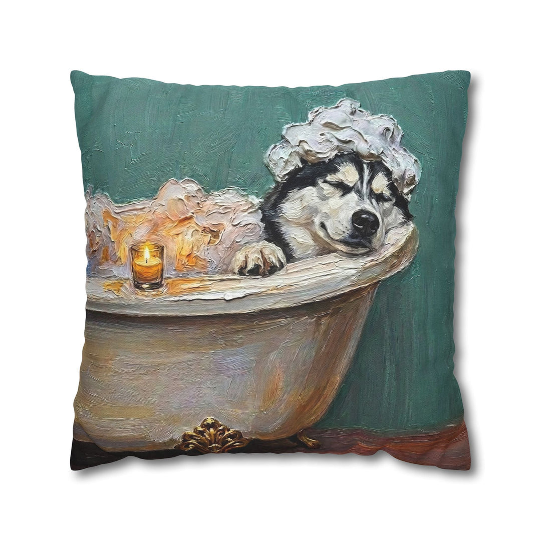 "Spa Day" - Husky Throw Pillow - Dog Lover Home Decor