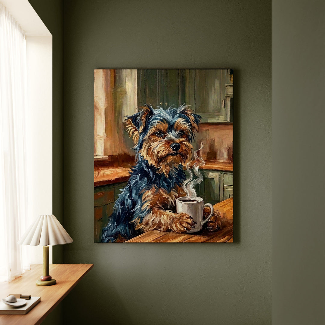 Yorkie Before Coffee Canvas