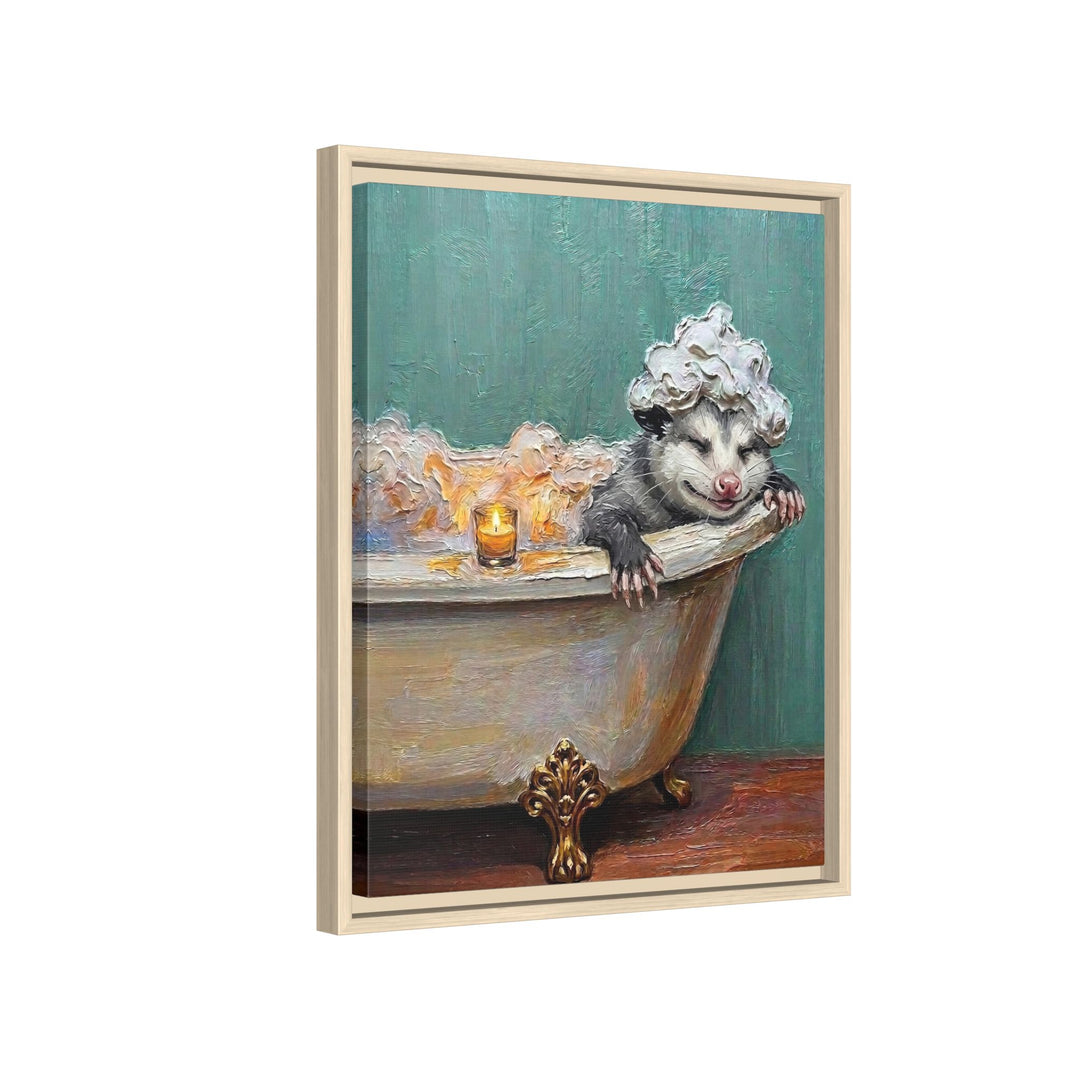 "Bubble Time" - Opossum Vertical Framed Canvas - Spirit Animal Wall Art