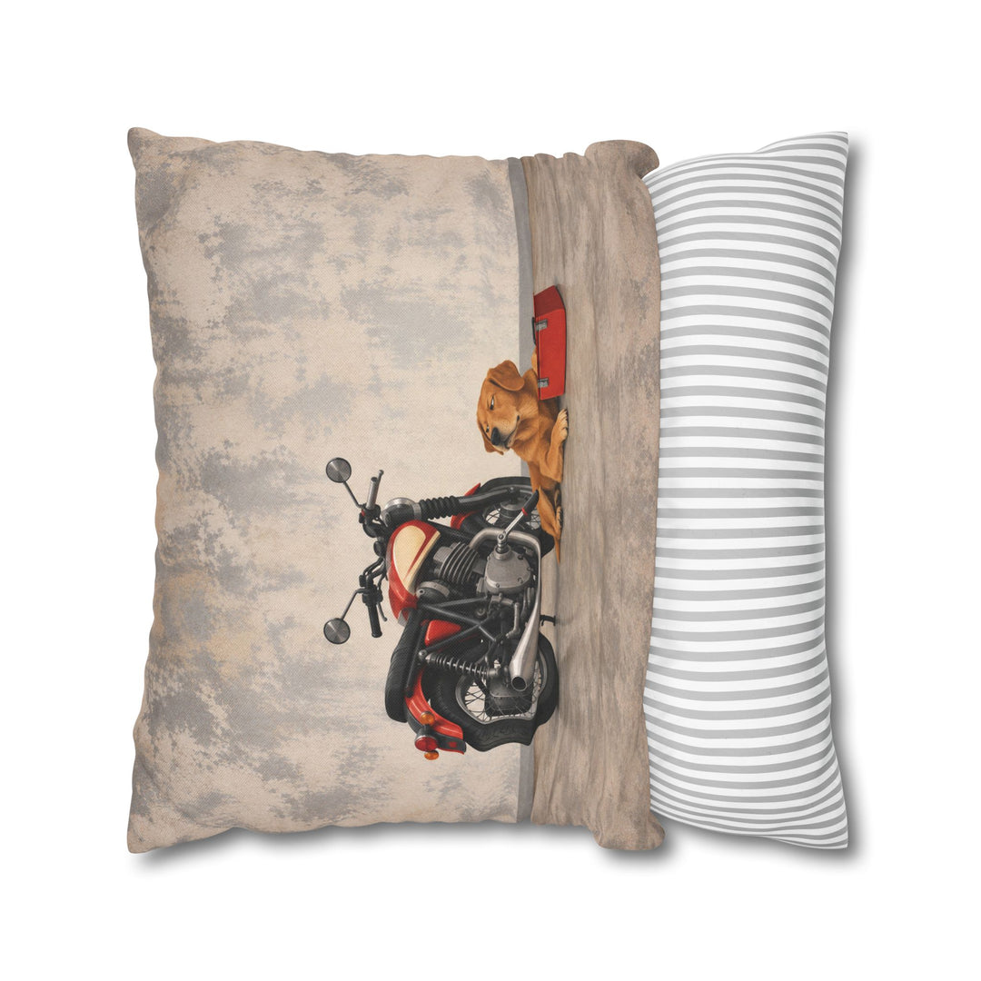 Garage Supervisor – Motorcycle Wall Art with a Dog Guarding the Bike – Pillow / Cover