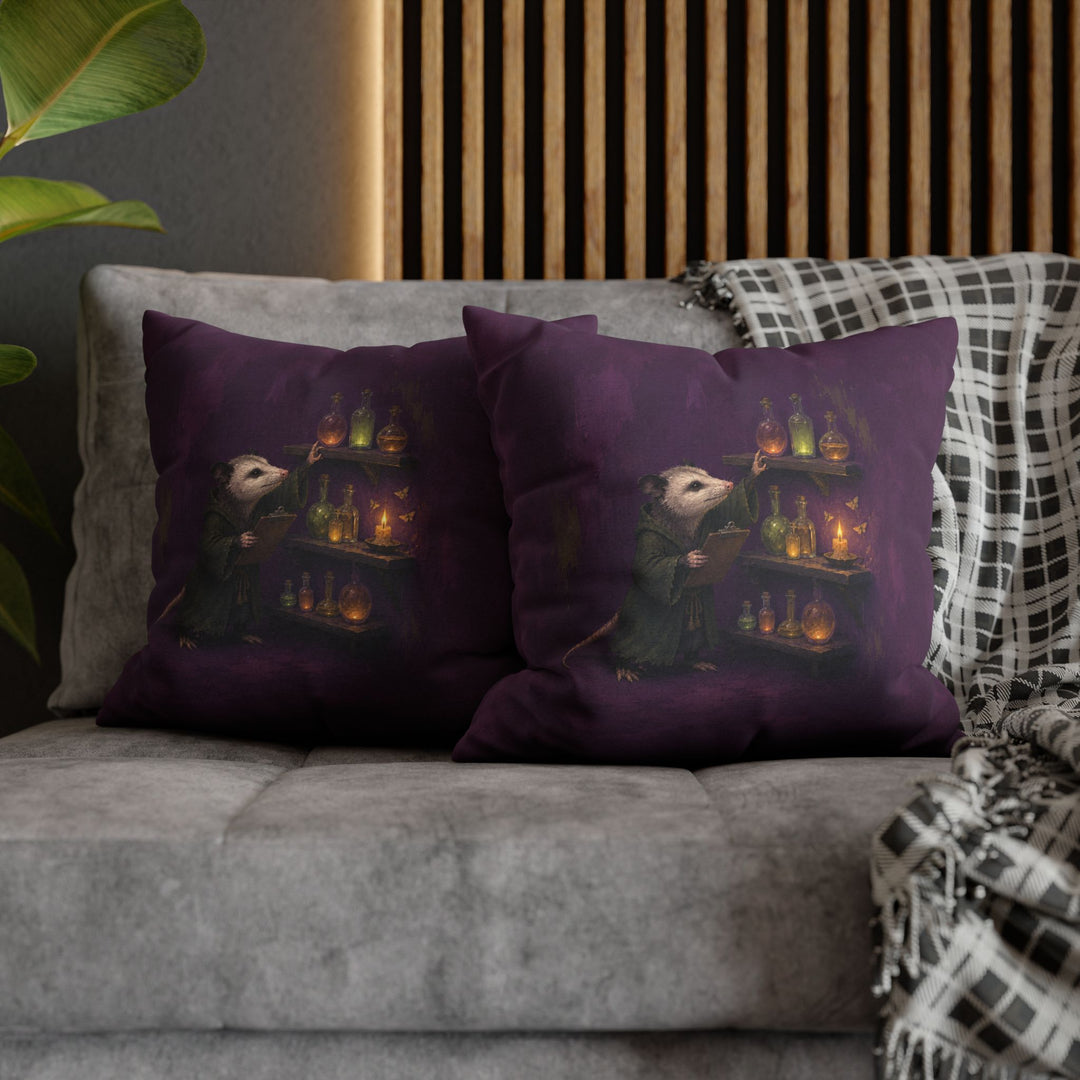 Potion Inventory, 3AM – Witchy Shelf Decor with an Opossum Counting Jars – Pillow / Cover