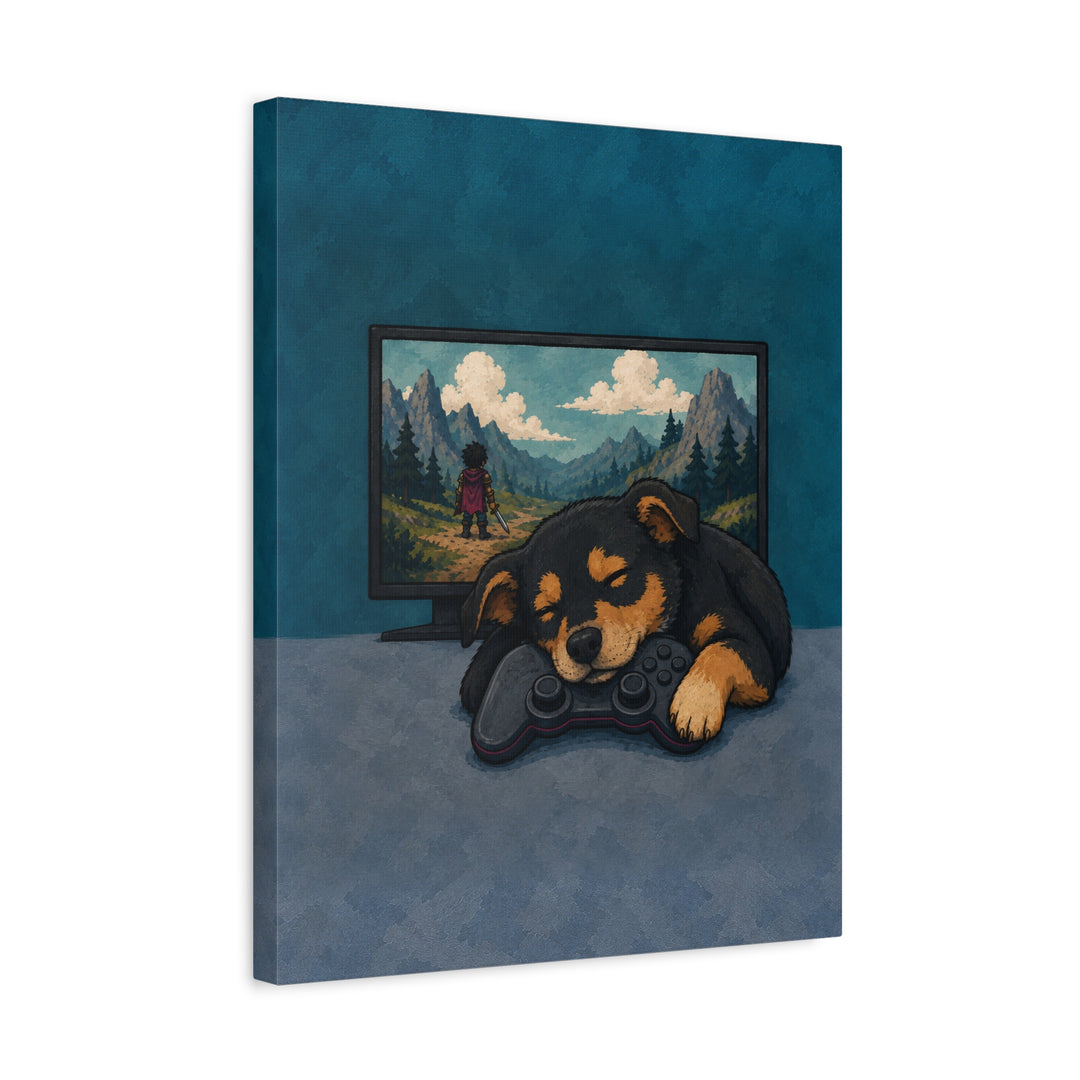 Respawn – Gaming Wall Art with a Dog Asleep on the Controller – Canvas / Framed Canvas