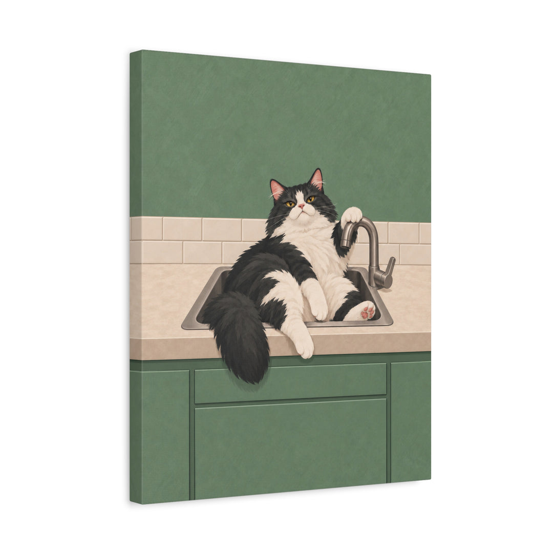 Sink Loaf II – Funny Cat Art with an Overflowing Kitchen Basin – Canvas / Framed Canvas