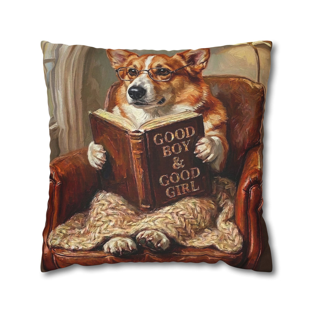 "Evening Read" - Corgi Throw Pillow - Dog Lover Home Decor