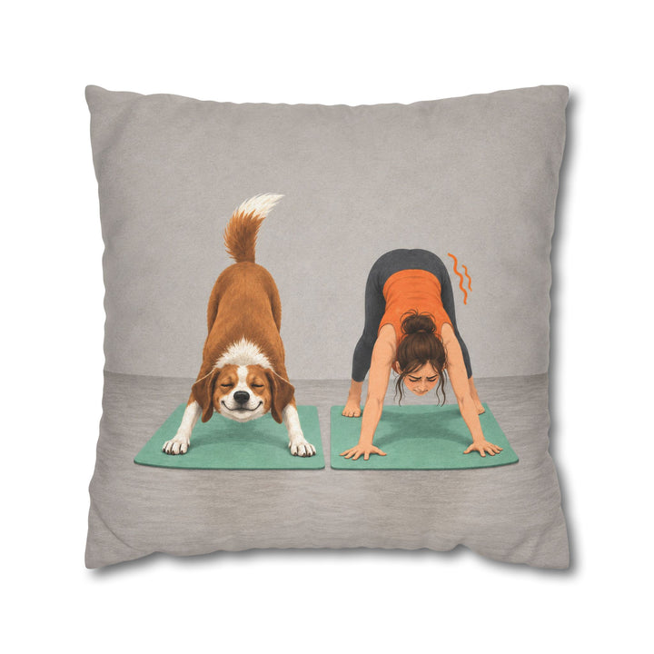 Downward Dog, Literal – Yoga Wall Art with a Flawless Pose Beside a Wobble – Pillow / Cover
