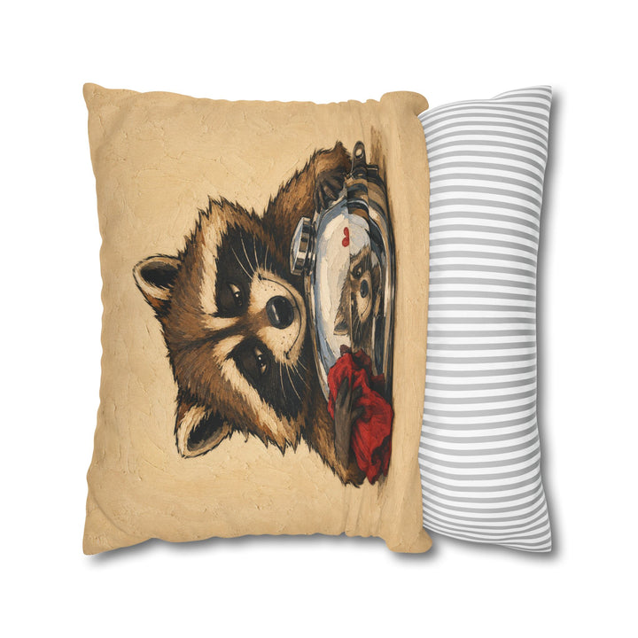 The Vintage Restorer – Motorcycle Art with a Raccoon and a Chrome Tank – Pillow / Cover