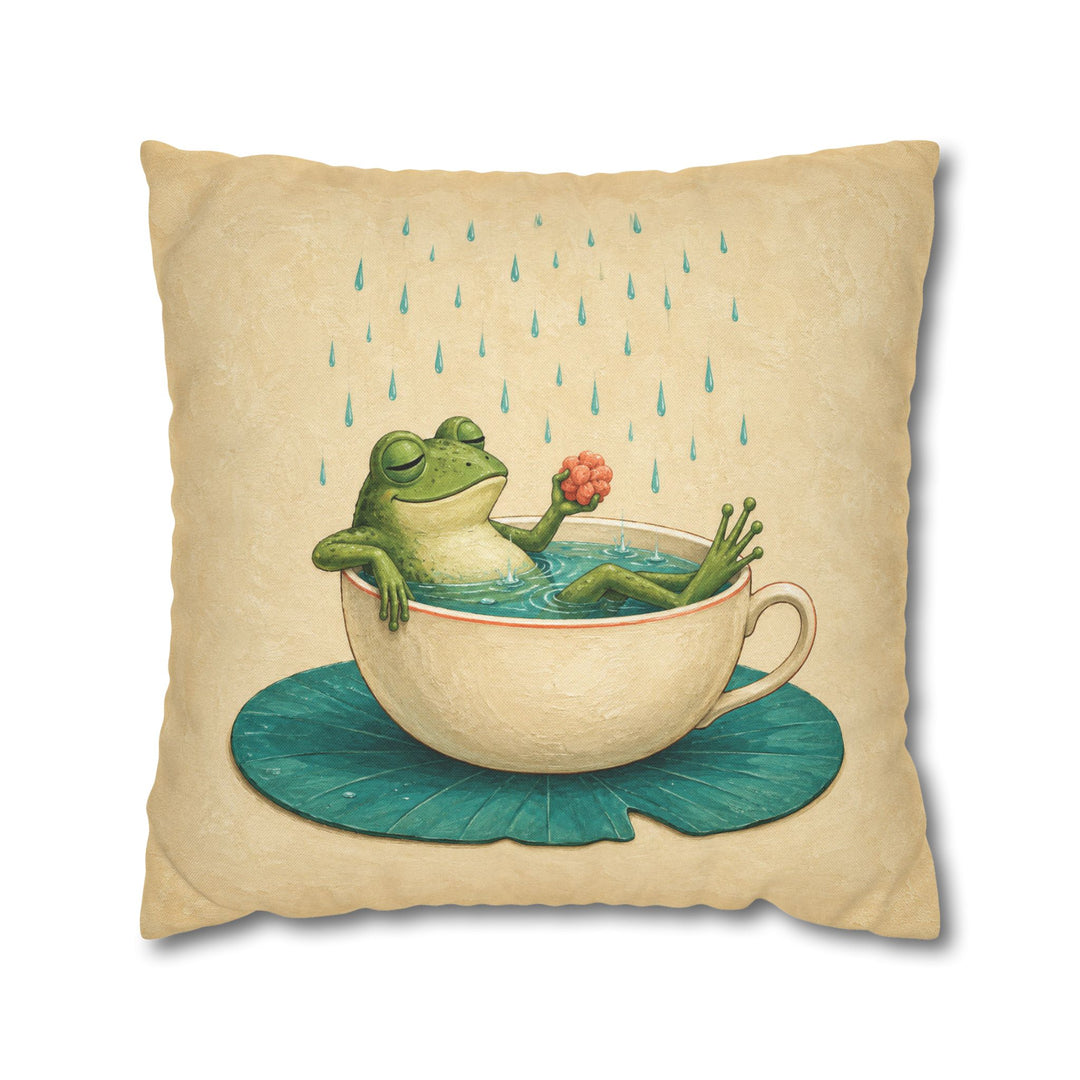 Lily Pad Bath – Frog Bathroom Art with a Teacup Sized Soak – Pillow / Cover