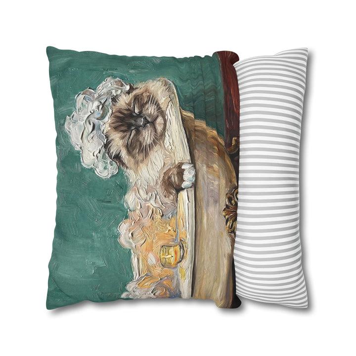 "Spa Day" - Fluffy Colorpoint Throw Pillow - Cat Lover Home Decor