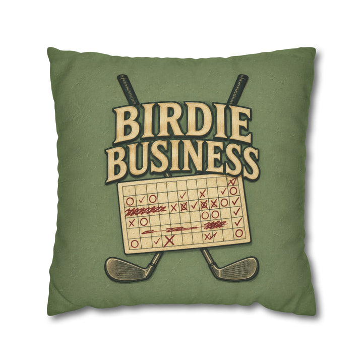 Birdie Business – Golf Art with Club Crest Lettering Over Crossed Irons – Pillow / Cover