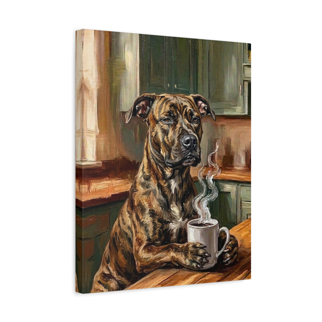 "Before Coffee" - Pit Bull Vertical Canvas - Dog Lover Wall Art