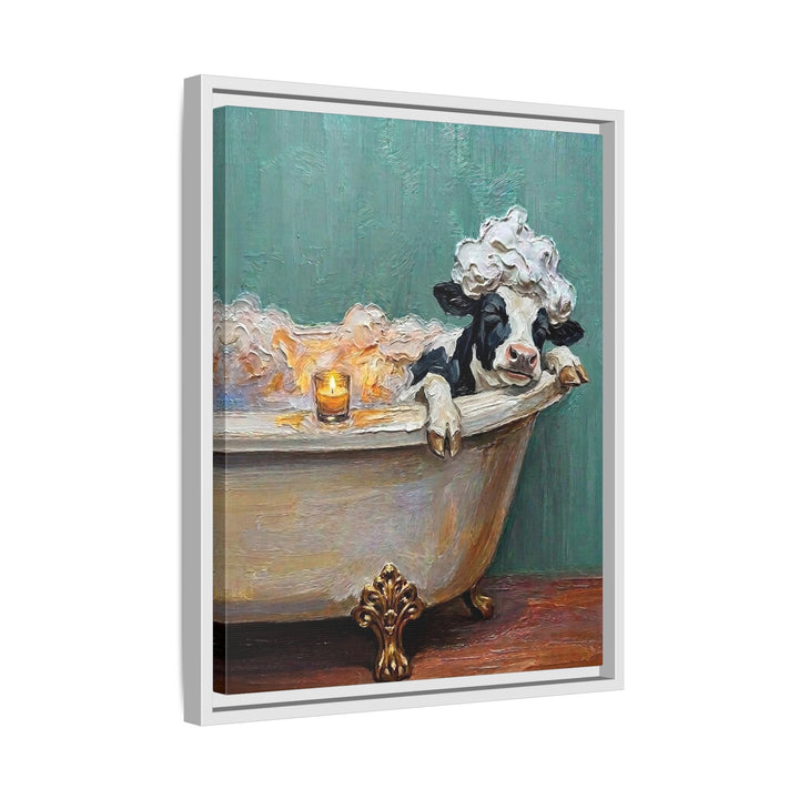 "Bubble Time" - Cow Vertical Framed Canvas - Spirit Animal Wall Art