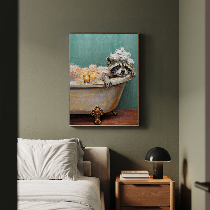 "Bubble Time" - Raccoon Vertical Framed Canvas - Spirit Animal Wall Art