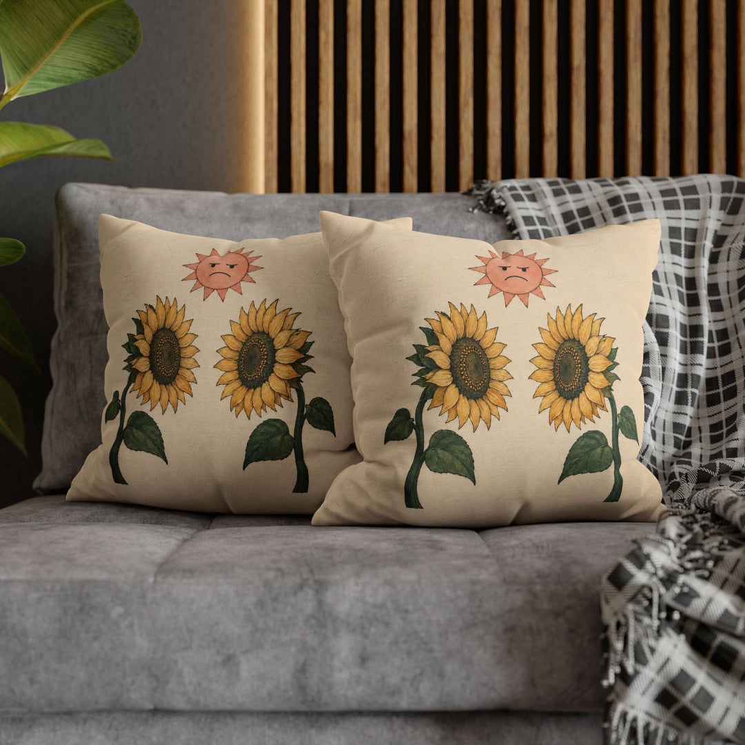 Sunflower Standoff – Botanical Wall Art with Two Blooms Facing Each Other – Pillow / Cover