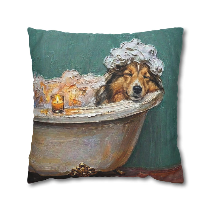 "Spa Day" - Shetland Sheepdog Pillow Cover - Dog Lover Wall Art Home Decor