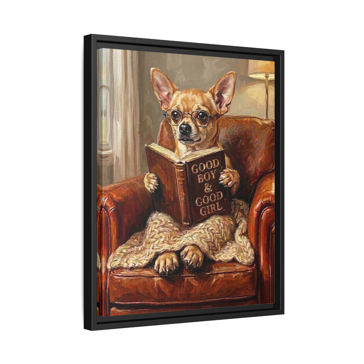 "Evening Read" - Chihuahua Vertical Framed Canvas - Dog Lover Wall Art
