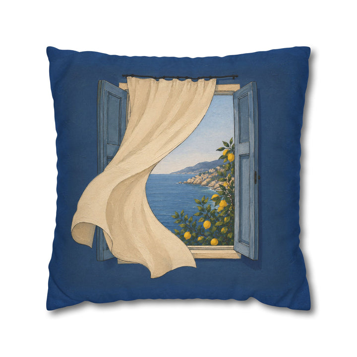 Open Window: Amalfi – Window Wall Art with a Curtain Onto Lemon Trees – Pillow / Cover