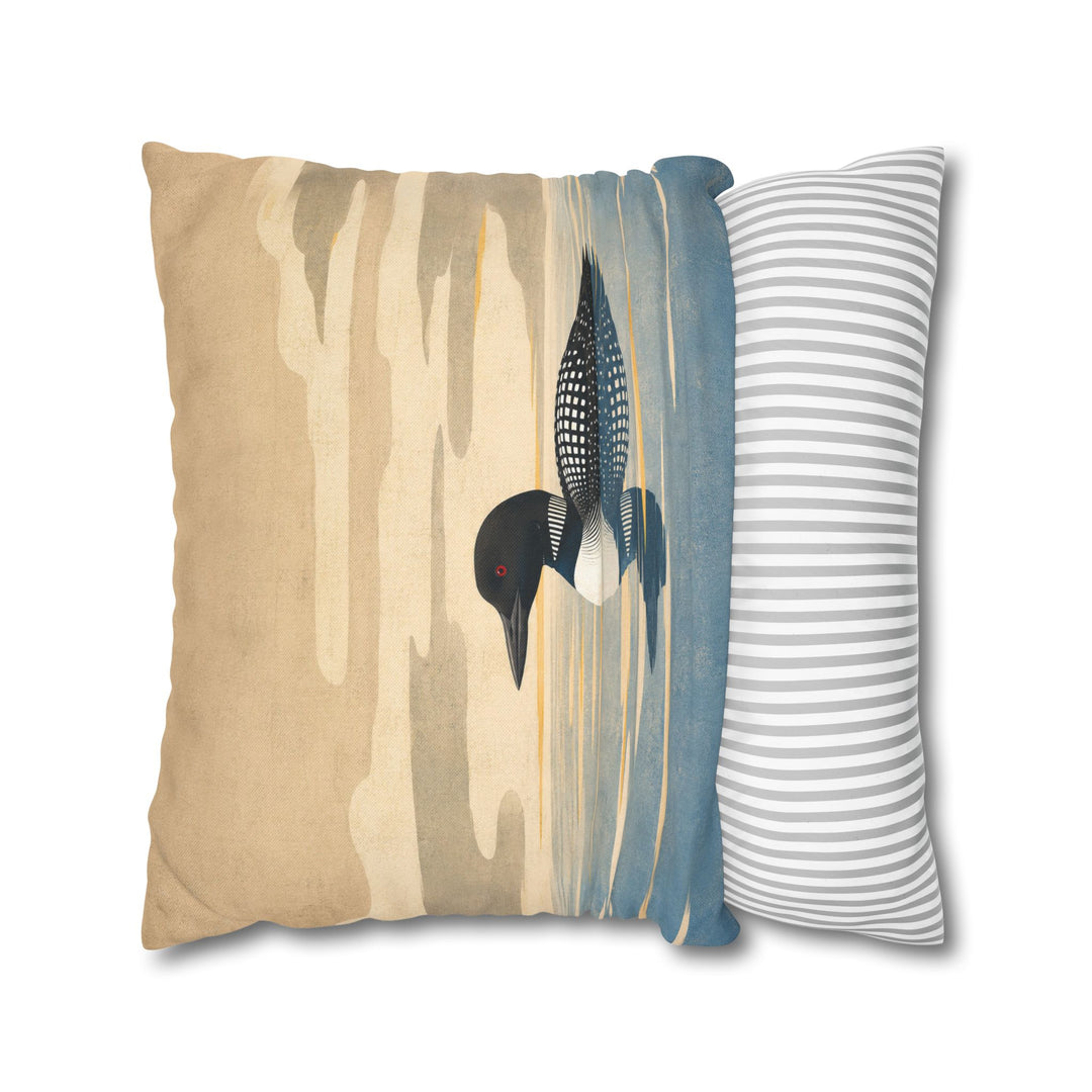 Loon Lake Morning – Lake House Wall Art with Glass Water and Mist – Pillow / Cover