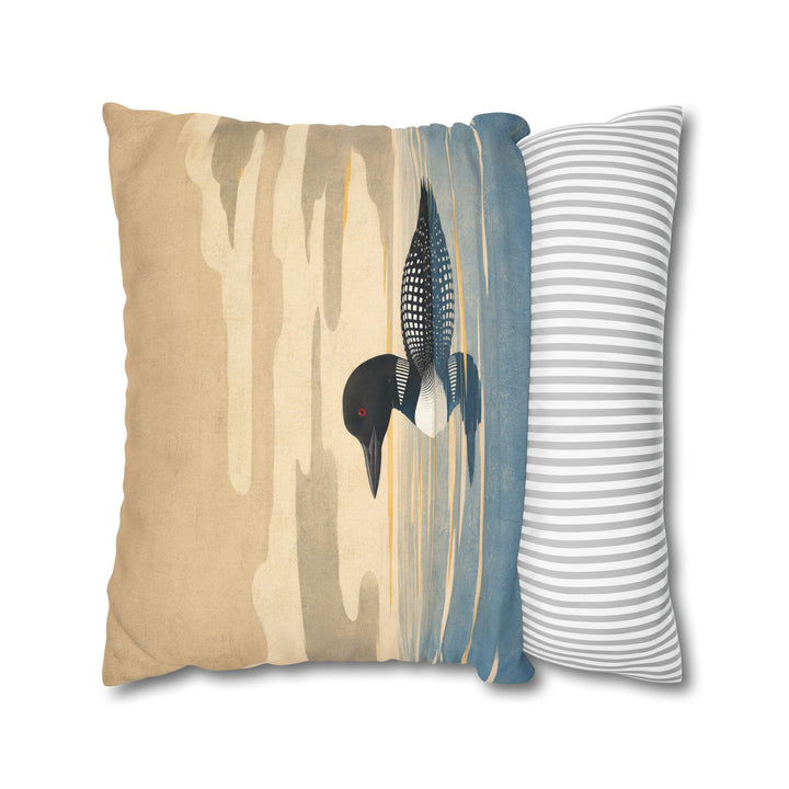 Loon Lake Morning – Lake House Wall Art with Glass Water and Mist – Pillow / Cover