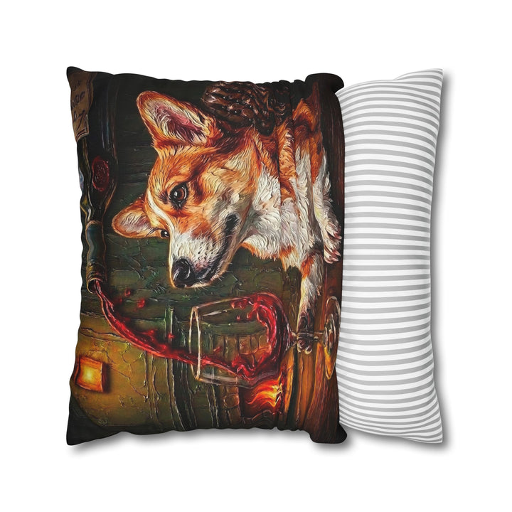 "Wine & Woof" - Corgi Pillow Cover - Dog Lover Home Decor