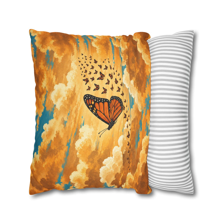 Monarch Season – Butterfly Painting with a Migration Cloud at Dawn – Pillow / Cover