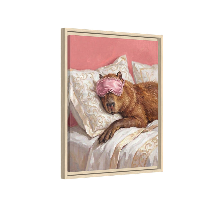 "Beauty Sleep" - Capybara Vertical Framed Canvas - Spirit Animal Wall Art