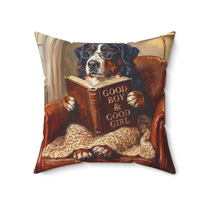"Evening Read" - Bernese Mountain Dog Throw Pillow - Dog Lover Home Decor