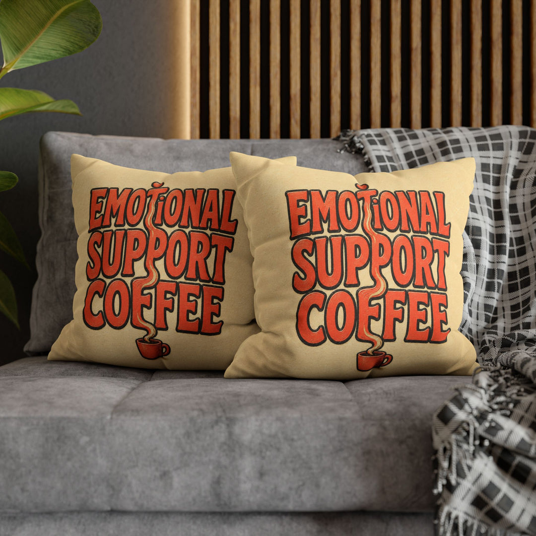 Emotional Support Coffee – Funny Kitchen Art with Thick Words and Rising Steam – Pillow / Cover