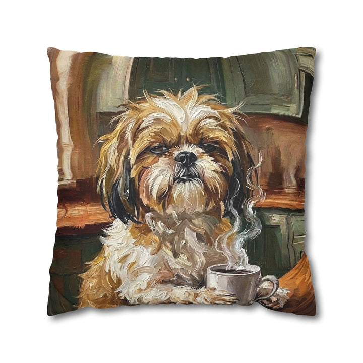 "Before Coffee" - Shih Tzu Pillow Cover - Dog Lover Home Decor
